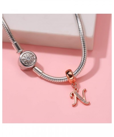 Rose Gold Letter Charms 925 Sterling Silver Initial A-Z Alphabet Beads Charm with CZ fit Pandora European Bracelet Gifts for ...