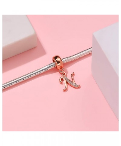 Rose Gold Letter Charms 925 Sterling Silver Initial A-Z Alphabet Beads Charm with CZ fit Pandora European Bracelet Gifts for ...