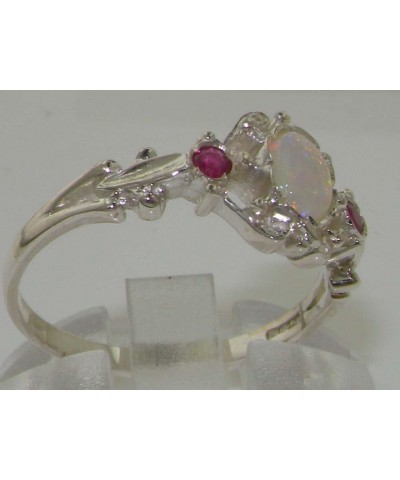 925 Sterling Silver Real Genuine Opal and Ruby Womens Band Ring $53.40 Rings