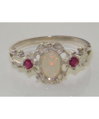 925 Sterling Silver Real Genuine Opal and Ruby Womens Band Ring $53.40 Rings