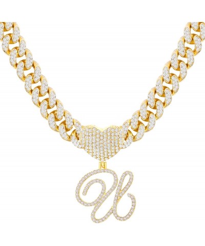 Gold Initial Cuban Link Chain for Women Miami Iced Out Chain for women Bling Diamond Chain Necklace Hip Hop Jewelry U $10.39 ...