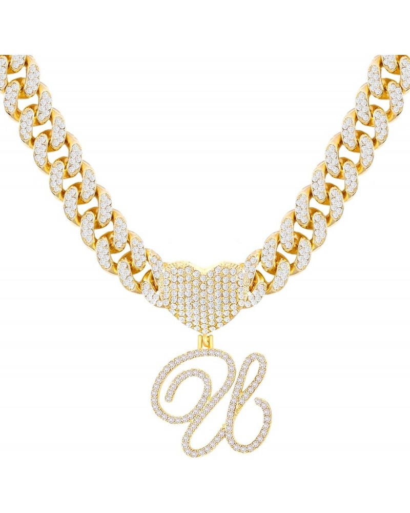 Gold Initial Cuban Link Chain for Women Miami Iced Out Chain for women Bling Diamond Chain Necklace Hip Hop Jewelry U $10.39 ...