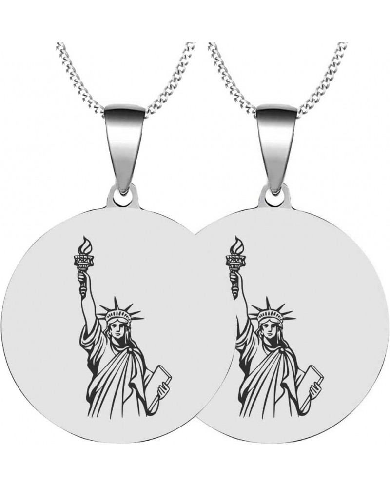 2PCS Engraved Silver Stainless Steel Pendant Necklace Chain Mens Womens Statue Of Liberty 2XSilver $7.14 Necklaces