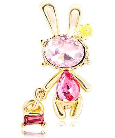 Pink Rhinestone Rabbit Brooch Pin for Women Girls Gold Plated Cute Crystal Birthstone Bunny Animal Pet Lapel Pins Delicate Zo...