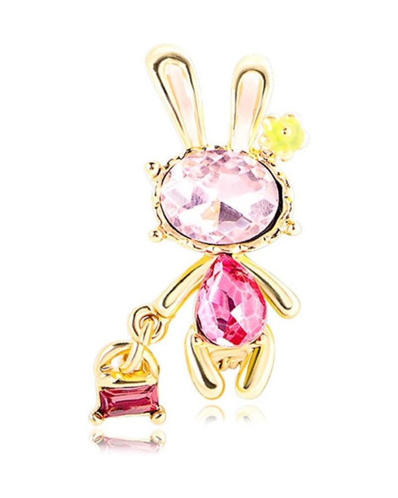 Pink Rhinestone Rabbit Brooch Pin for Women Girls Gold Plated Cute Crystal Birthstone Bunny Animal Pet Lapel Pins Delicate Zo...