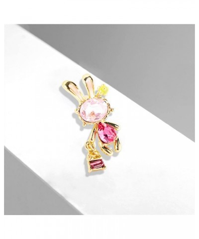 Pink Rhinestone Rabbit Brooch Pin for Women Girls Gold Plated Cute Crystal Birthstone Bunny Animal Pet Lapel Pins Delicate Zo...