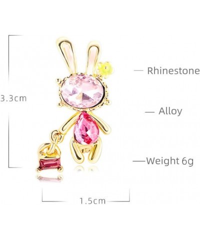 Pink Rhinestone Rabbit Brooch Pin for Women Girls Gold Plated Cute Crystal Birthstone Bunny Animal Pet Lapel Pins Delicate Zo...