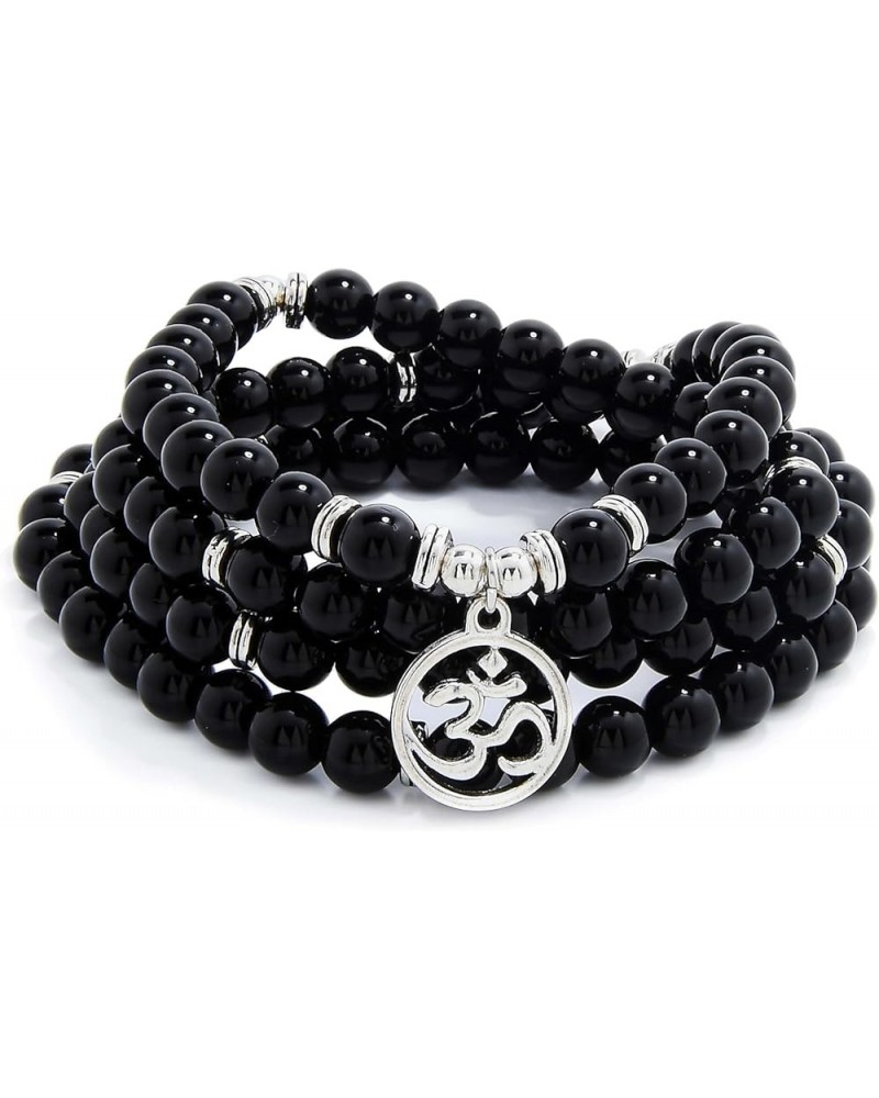 Om Mala Beads 108 Meditation Mantra Necklace Bracelet for Men or Women Prayer Black Agate $15.65 Bracelets