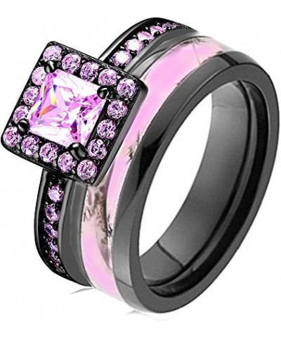 Pink Halo Engagement Ring Black Titanium Camo Wedding Rings Set $32.99 Bracelets