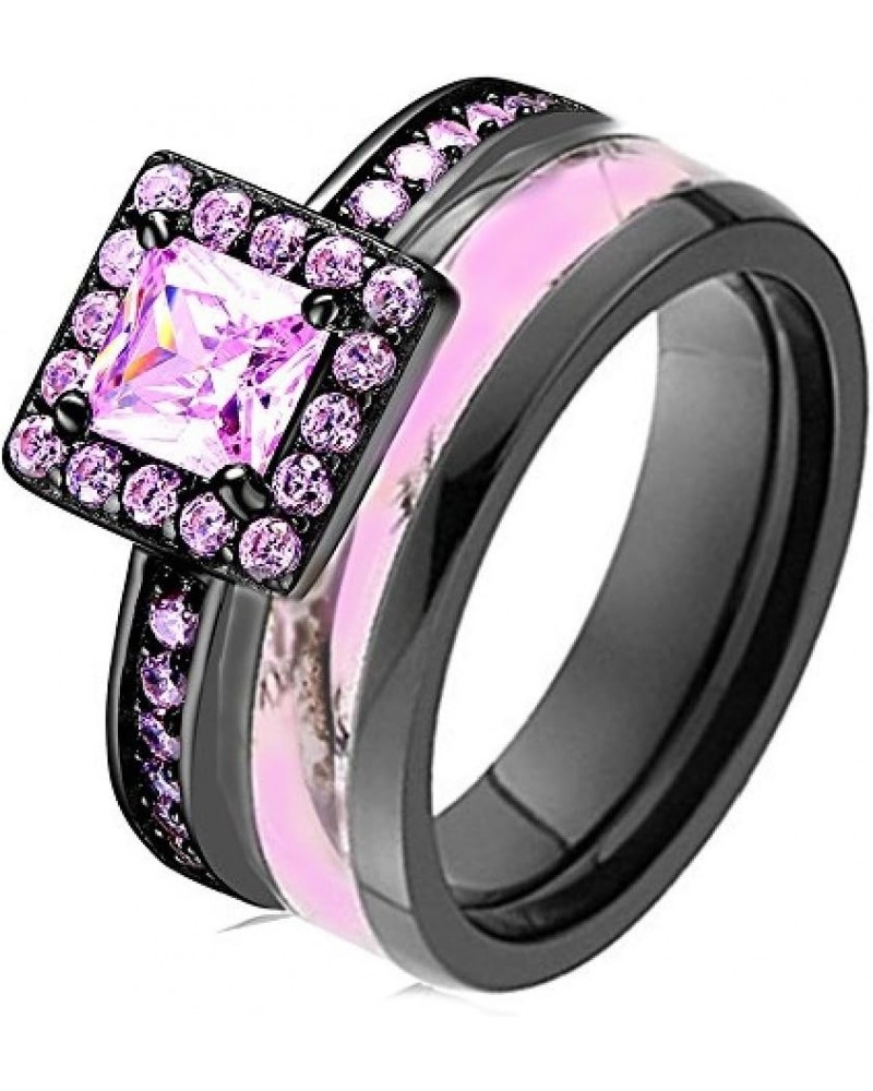 Pink Halo Engagement Ring Black Titanium Camo Wedding Rings Set $32.99 Bracelets