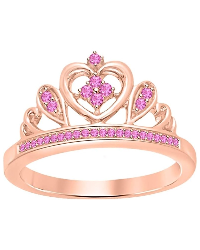 Round Cut Pink Sapphire 14k Gold Plated Tiara Queen Crown Ring Heart Shaped Ring for Women. Rose $26.40 Rings