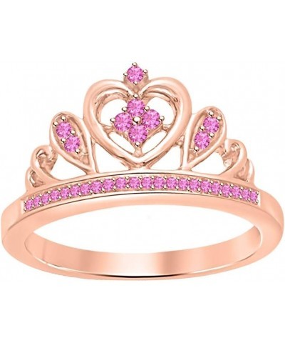 Round Cut Pink Sapphire 14k Gold Plated Tiara Queen Crown Ring Heart Shaped Ring for Women. Rose $26.40 Rings