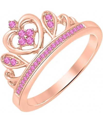 Round Cut Pink Sapphire 14k Gold Plated Tiara Queen Crown Ring Heart Shaped Ring for Women. Rose $26.40 Rings