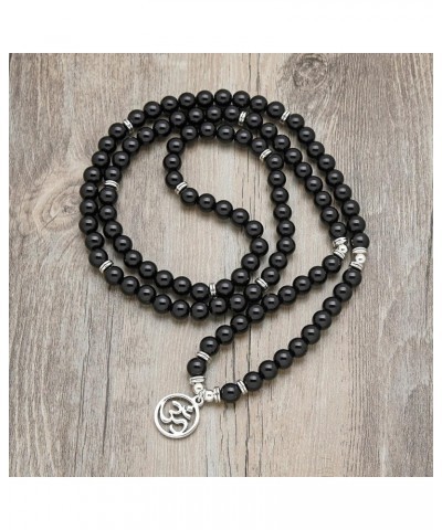 Om Mala Beads 108 Meditation Mantra Necklace Bracelet for Men or Women Prayer Black Agate $15.65 Bracelets