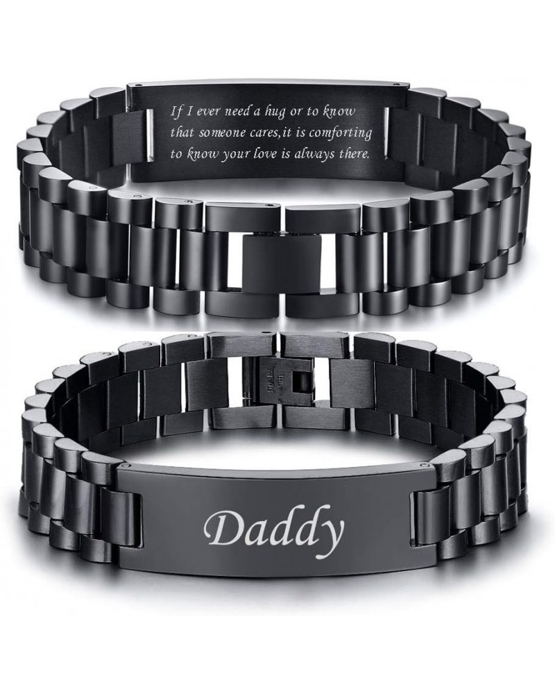 Masculine Watch Band Stainless Steel Link Bracelet Personalized Engraved DAD Jewelry Gift for Men DAD Father Classic Black if...