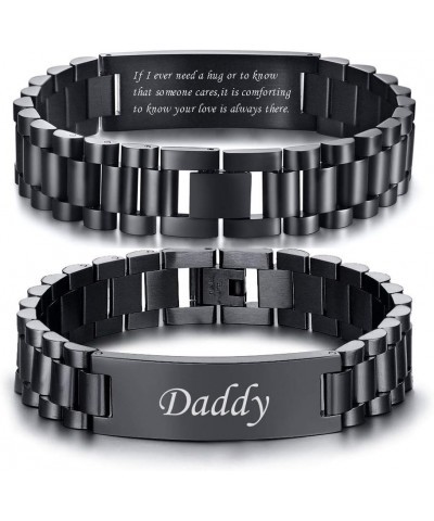 Masculine Watch Band Stainless Steel Link Bracelet Personalized Engraved DAD Jewelry Gift for Men DAD Father Classic Black if...