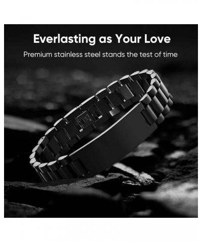 Masculine Watch Band Stainless Steel Link Bracelet Personalized Engraved DAD Jewelry Gift for Men DAD Father Classic Black if...