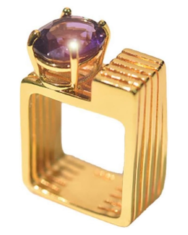 Awmnjtmgpw 18K Gold creative tourmaline inlaid square zircon Purple Crystal Ring PURPLE gem diamond ring women's precious jew...