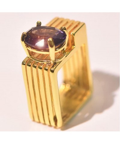 Awmnjtmgpw 18K Gold creative tourmaline inlaid square zircon Purple Crystal Ring PURPLE gem diamond ring women's precious jew...