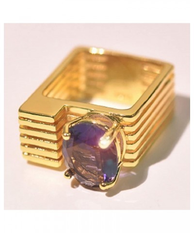 Awmnjtmgpw 18K Gold creative tourmaline inlaid square zircon Purple Crystal Ring PURPLE gem diamond ring women's precious jew...