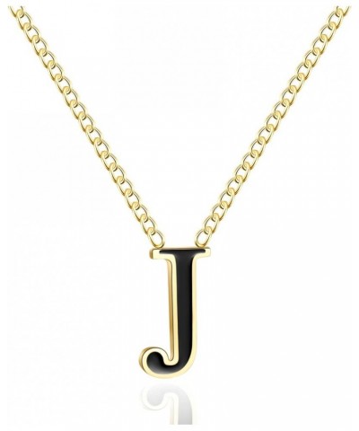 18k Gold-Plated Letter Necklace, Stainless Steel Initial A-Z Pendant Necklaces for Women Girls, Black/Gold, Personalized Chai...