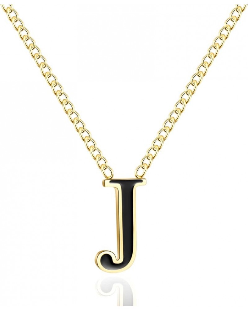 18k Gold-Plated Letter Necklace, Stainless Steel Initial A-Z Pendant Necklaces for Women Girls, Black/Gold, Personalized Chai...