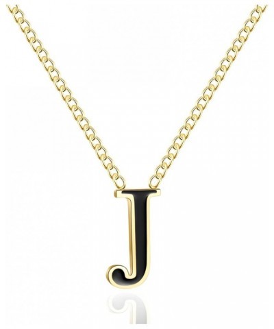 18k Gold-Plated Letter Necklace, Stainless Steel Initial A-Z Pendant Necklaces for Women Girls, Black/Gold, Personalized Chai...