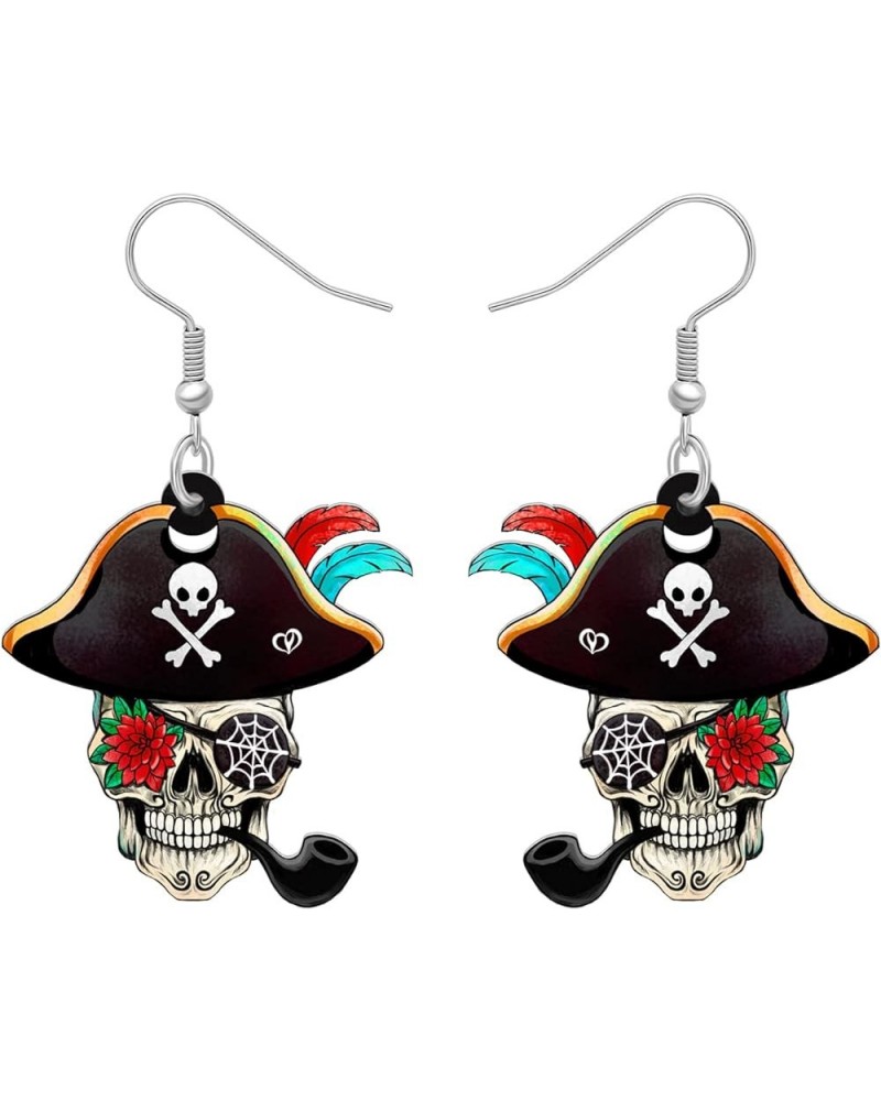 Acrylic Pirate Sugar Skull Earrings Dangle Pirate Halloween Gifts for women Girls Jewelry Ebony $7.66 Earrings