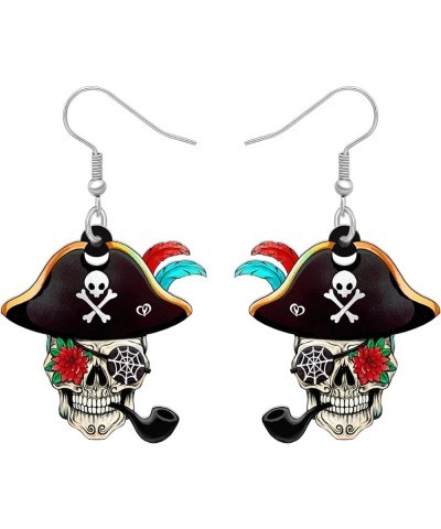 Acrylic Pirate Sugar Skull Earrings Dangle Pirate Halloween Gifts for women Girls Jewelry Ebony $7.66 Earrings