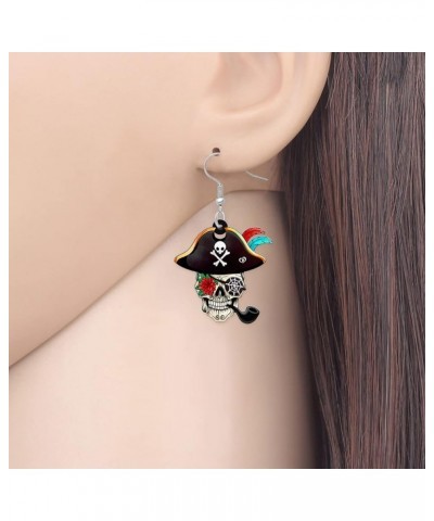 Acrylic Pirate Sugar Skull Earrings Dangle Pirate Halloween Gifts for women Girls Jewelry Ebony $7.66 Earrings