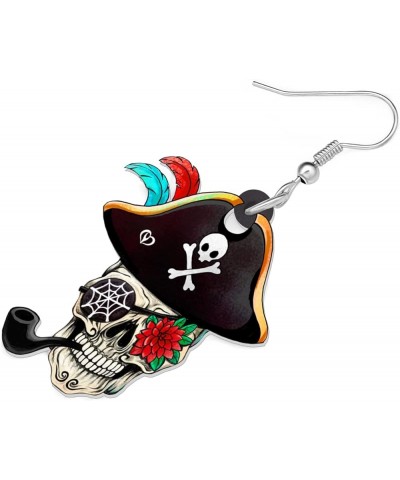 Acrylic Pirate Sugar Skull Earrings Dangle Pirate Halloween Gifts for women Girls Jewelry Ebony $7.66 Earrings