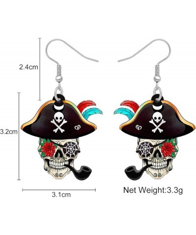 Acrylic Pirate Sugar Skull Earrings Dangle Pirate Halloween Gifts for women Girls Jewelry Ebony $7.66 Earrings