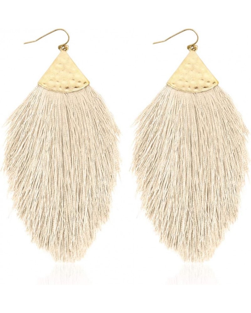 Bohemian Silky Thread Fan Fringe Tassel Statement Earrings - Lightweight Strand Feather Shape Dangles Feather Fringe - White ...