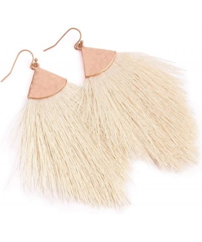 Bohemian Silky Thread Fan Fringe Tassel Statement Earrings - Lightweight Strand Feather Shape Dangles Feather Fringe - White ...