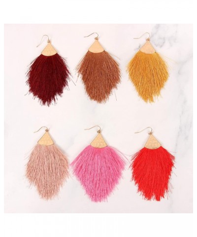 Bohemian Silky Thread Fan Fringe Tassel Statement Earrings - Lightweight Strand Feather Shape Dangles Feather Fringe - White ...