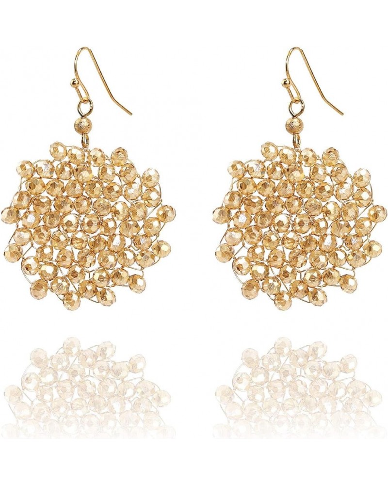 Handwired Crystal Beaded Cluster Floral Circle Dangle Drop Earrings for Women Champagne $11.19 Earrings