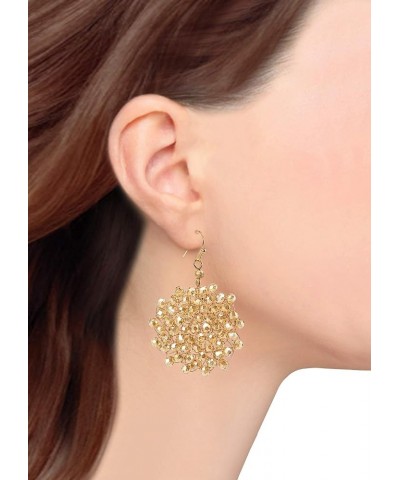 Handwired Crystal Beaded Cluster Floral Circle Dangle Drop Earrings for Women Champagne $11.19 Earrings