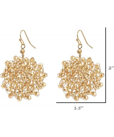 Handwired Crystal Beaded Cluster Floral Circle Dangle Drop Earrings for Women Champagne $11.19 Earrings