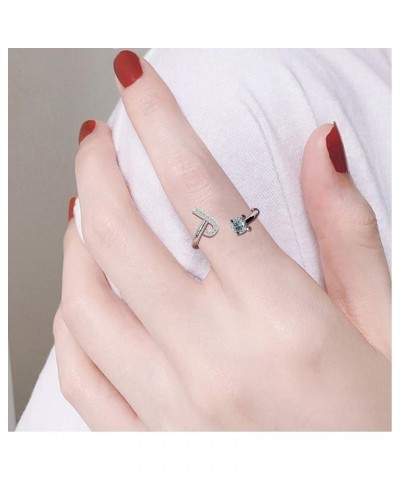 Initial Letter Ring for Women Girls Silver Stackable Alphabet Rings with Initial Adjustable Crystal Inlaid Initial Rings Brid...