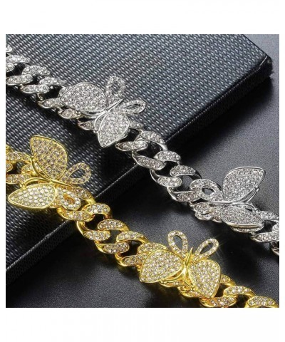 Butterfly Cuban Link Anklet Cuban Butterfly Anklet Bracelet for Women Iced Out Bling Butterfly CZ Anklet 12mm/9.5inch Gold 9....