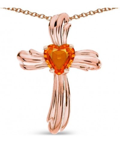 Solid 14k Gold Heart Shape 6mm Ribbed Cross Of Love Pendant Necklace Simulated Fire Opal Rose Gold $120.24 Necklaces