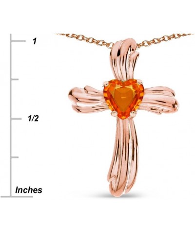 Solid 14k Gold Heart Shape 6mm Ribbed Cross Of Love Pendant Necklace Simulated Fire Opal Rose Gold $120.24 Necklaces