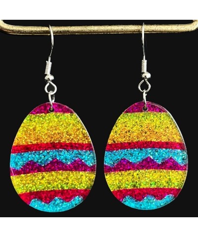 Colorful Easter Rabbit Egg Flower Glitter Earrings Cute Funny Bunny Acrylic Dangle Drop Earrings for Women Girls Easter Holid...