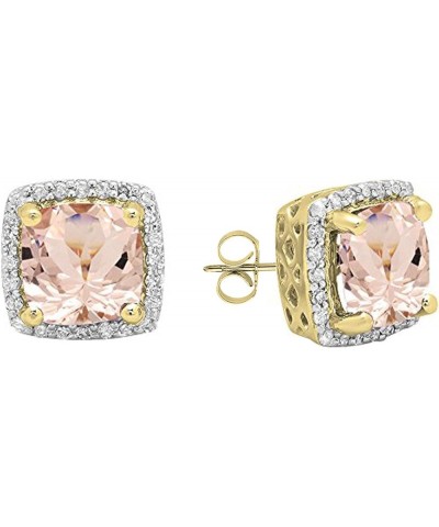 18K 7 MM Each Cushion Gemstone & Round Diamond Ladies Square Frame Halo Stud Earrings, Yellow Gold Morganite $201.63 Earrings