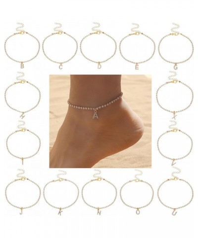 Gold Initial Tennis Letter Anklet Bracelets for Women Teen Girls,Dainty Cubic Zirconia A-Z Alphabet Anklet Footchain Personal...