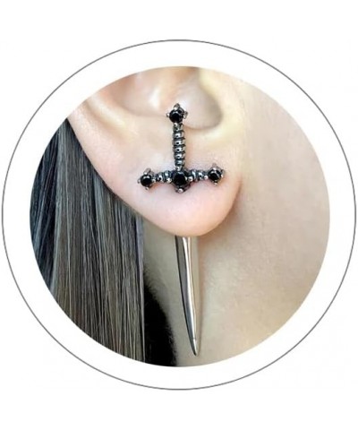 Gothic Sword Earrings Rhinestone Dagger Earrings for Women Men Punk Cool Sword Screw Earrings Cross Sword Earrings Retro Swor...