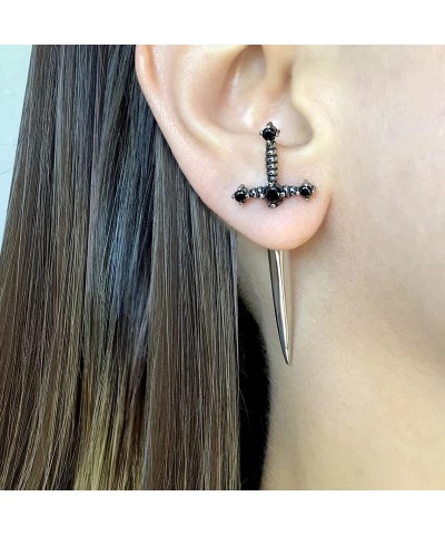 Gothic Sword Earrings Rhinestone Dagger Earrings for Women Men Punk Cool Sword Screw Earrings Cross Sword Earrings Retro Swor...