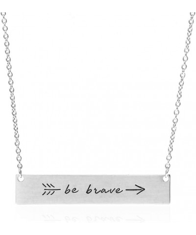 Inspirational Positive Message Pendant Simple Bar Necklace - Engraved Lettering Plate Delicate Chain Be Brave, Follow Your He...