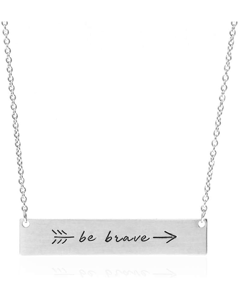 Inspirational Positive Message Pendant Simple Bar Necklace - Engraved Lettering Plate Delicate Chain Be Brave, Follow Your He...