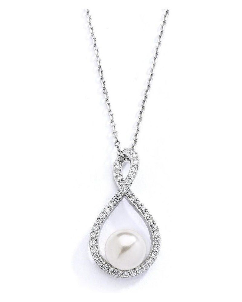 Pearl Drop Necklace with Cubic Zirconia Crystals For Brides, Weddings, Mother's Day Jewelry Gift $16.73 Necklaces